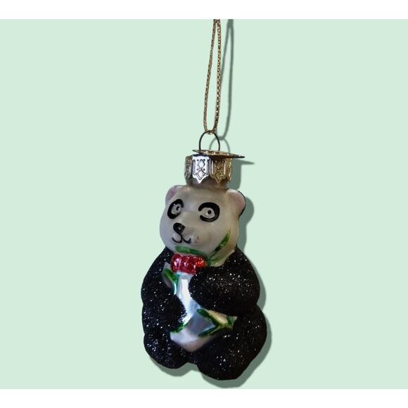 Black White Panda Bear Ornament Hand Blown Glass Thomas Pacconi Classics 2002 - Picture 5 of 10